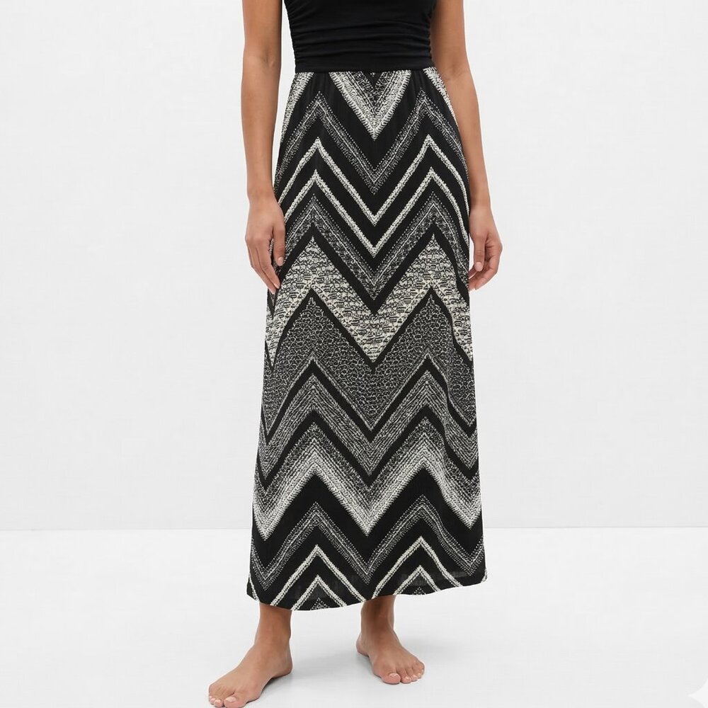 Vintage AB Studio Skirt Black White Maxi Boho Festival Chevron Stripes M